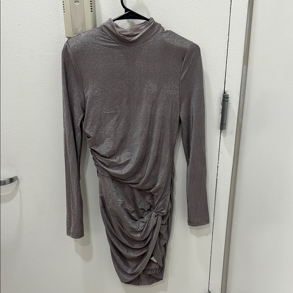 SHEIN Gray Ruched Long Sleeve Bodycon Dress